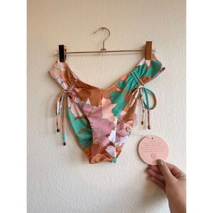 P2F Paradise Poppies Side Tie Ruched Back Bikini Bottoms in Floral size M NWT